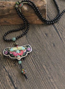 手工刺绣原创苏绣包文艺长款项链