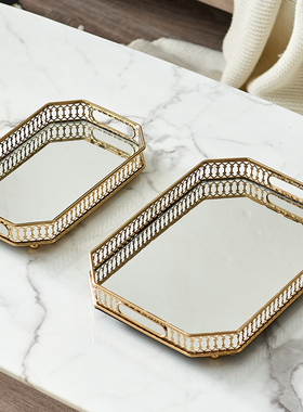 现代轻奢镜面金属边框置物托盘