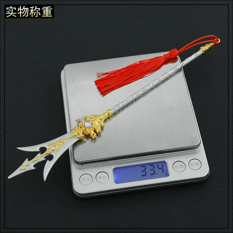 游戏周边金属兵器 西行劫杨戬三尖两刃刀斩马刀合金模型玩具摆件 - 图1