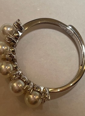 天然珍珠戒指s925银排戒高级感