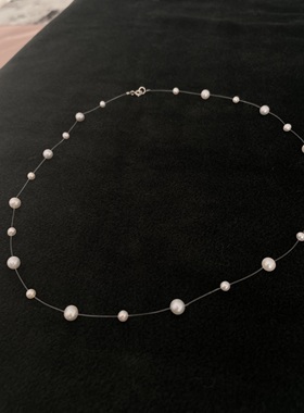 天然珍珠项链满天星悬浮链女轻奢小众设计感锁骨链5-5.5+3.5-4mm