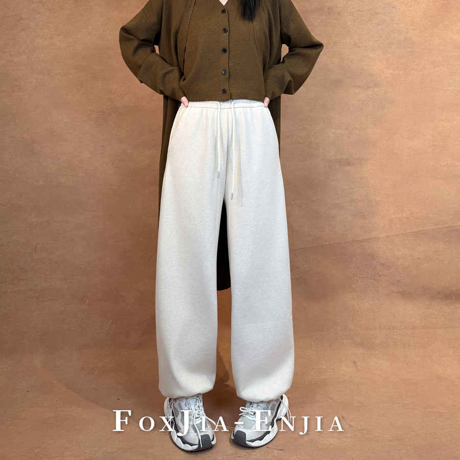 【恩佳专享】秋冬直筒运动裤女加绒休闲裤抽绳高腰宽松两穿阔腿裤,淘宝优惠券,粉丝福利购,淘宝优惠卷