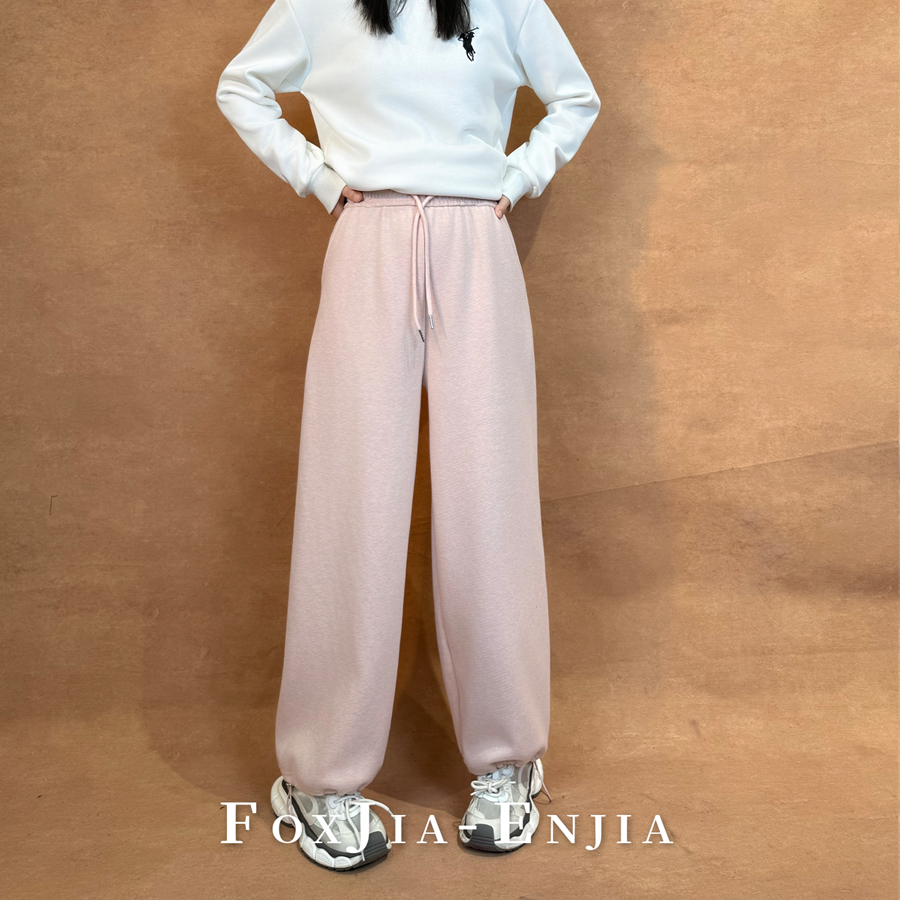 【恩佳专享】秋冬直筒运动裤女加绒休闲裤抽绳高腰宽松两穿阔腿裤,淘宝优惠券,粉丝福利购,淘宝优惠卷