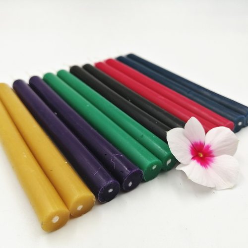 8色蜂蜡小蜡烛 绿黄红黑蓝紫 天然蜜蜡手工 冥想餐桌仪式香薰烛台 - 图0