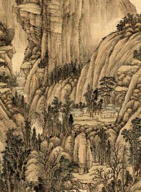 王翚良常山馆图复古山水水墨字画竖幅挂轴高清微喷仿古复制装饰画