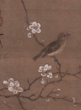 宋徽宗赵佶 梅花绿眼图 复古书画花鸟国画艺术微喷仿古复制装饰画