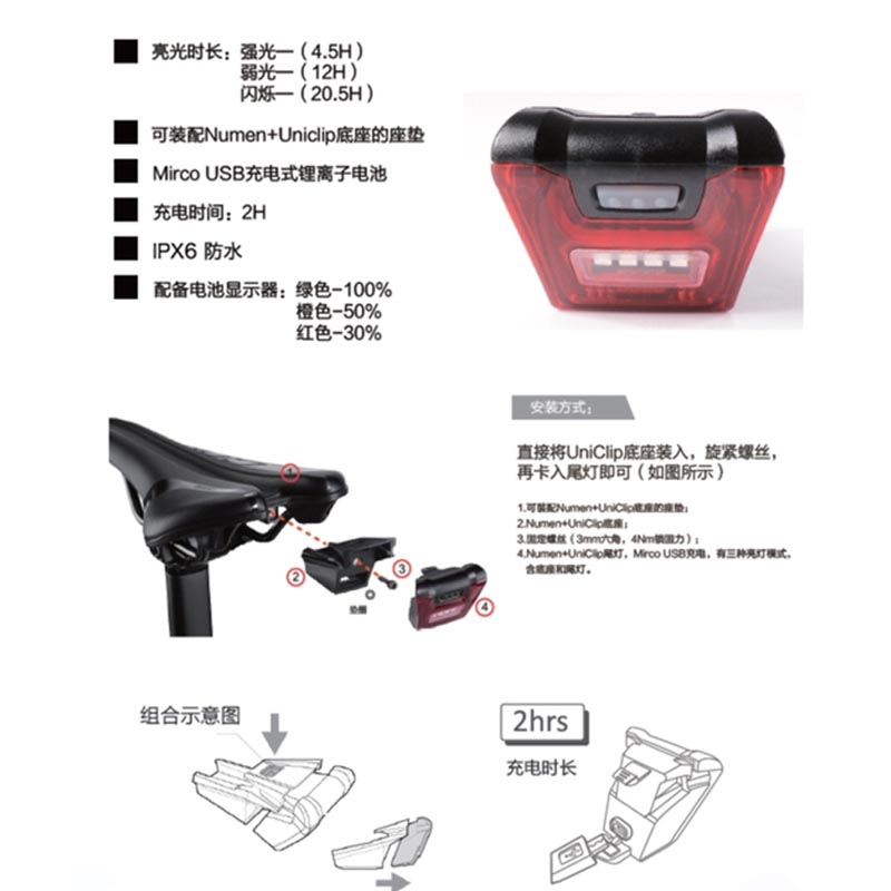 GIANT捷安特 CONTACT坐垫后车尾灯TCR车灯USB充电Numen+UniClipTL-图2