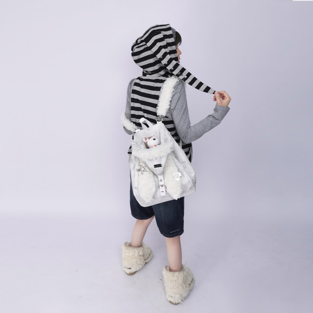 Rebirth Wild Setting Rabbit Ears Backpack Women's 2026 Autumn and Winter Cute Class Furry Bag Crossbody School Bag