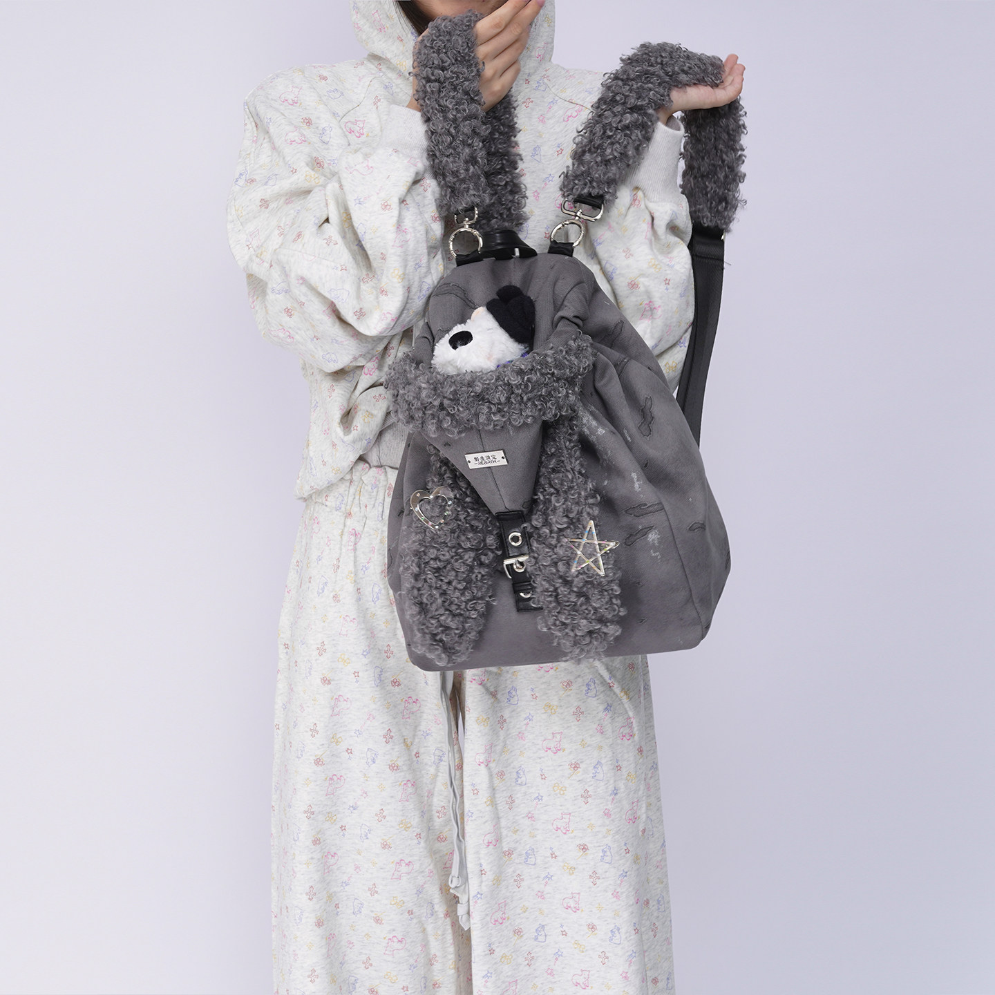 rebirth野生设定兔耳朵双肩包女2025秋冬可爱上课毛毛包斜挎书包,淘宝优惠券,粉丝福利购,淘宝优惠卷