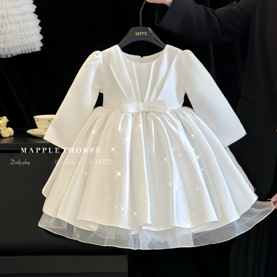 高定缎面公主裙女童夏装高端女宝宝生日连衣裙儿童一周岁礼服裙子