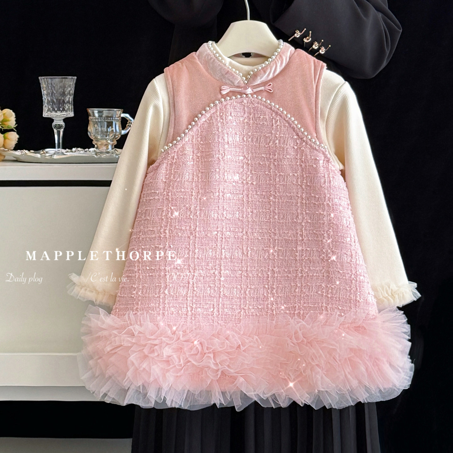 女童红色连衣裙冬季加厚夹棉宝宝背心裙套装儿童洋气中国风拜年服,淘宝优惠券,粉丝福利购,淘宝优惠卷