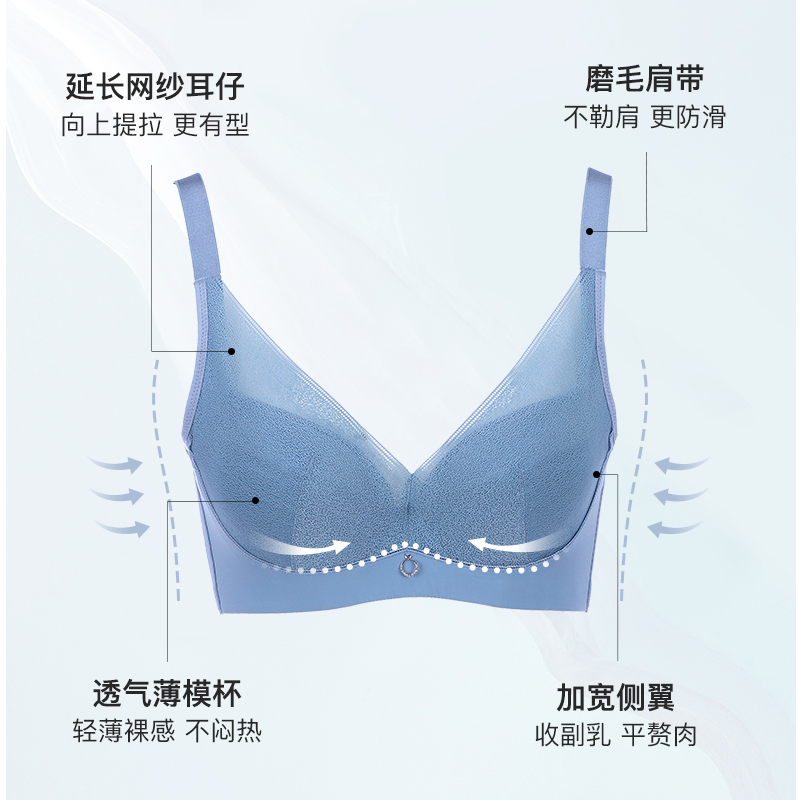 古今B-D上托聚拢软钢圈拼棉杯透气蕾丝收副乳调整型胸罩0M2037 - 图0