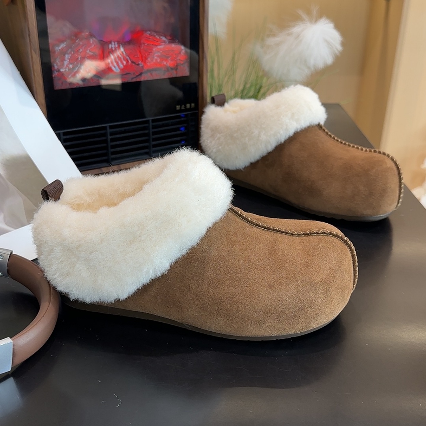 厚底增高包头毛毛勃肯鞋拖鞋半拖冬季加绒2025新款勃肯女鞋冬棉鞋 - 图0