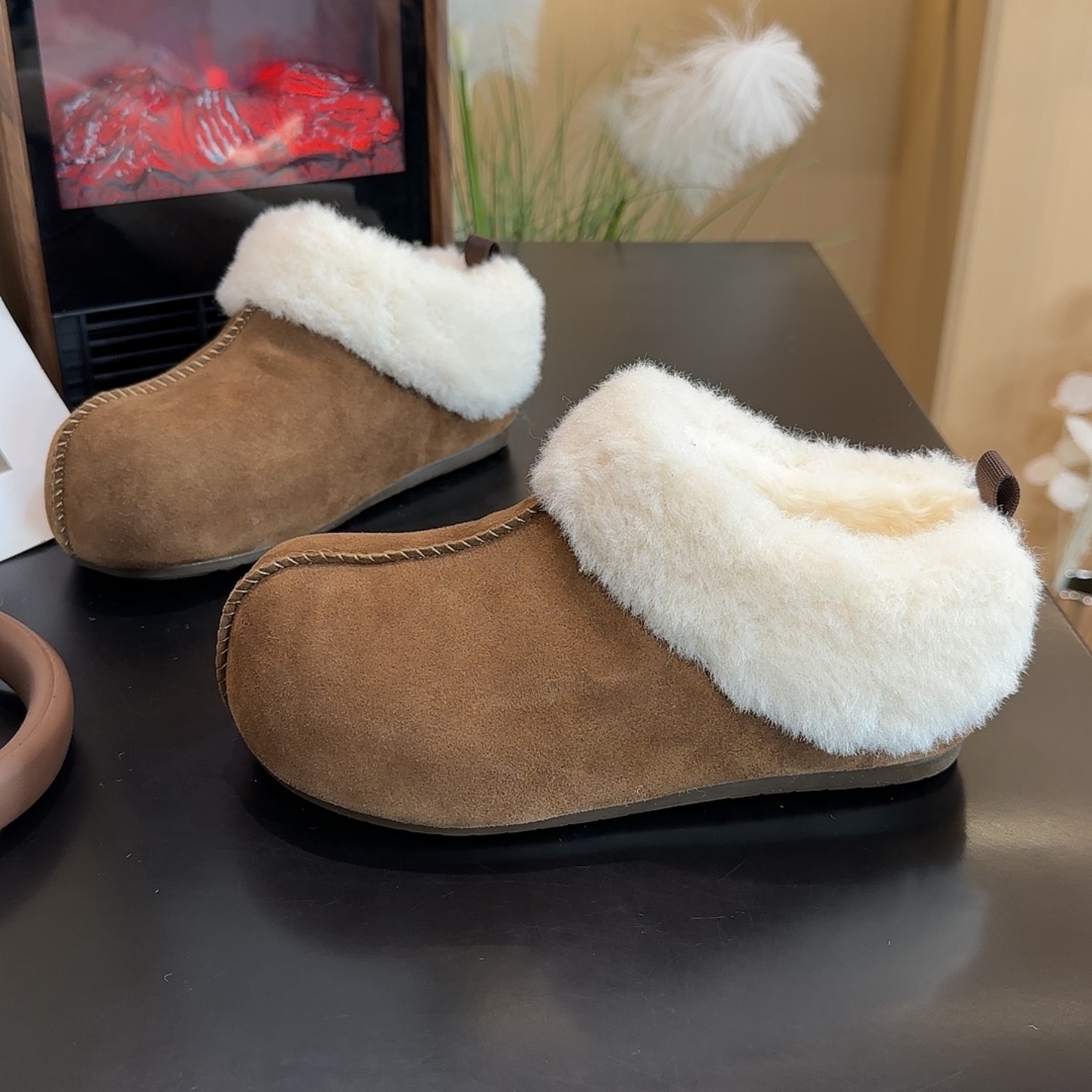 厚底增高包头毛毛勃肯鞋拖鞋半拖冬季加绒2025新款勃肯女鞋冬棉鞋 - 图1