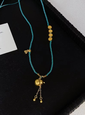 新中式古法平安扣葫芦吊坠项链绿色串珠编织绳高级轻奢小众锁骨链