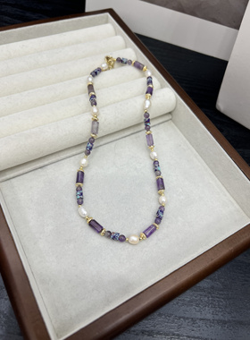 2024新款法式天然石淡水珍珠彩色多巴胺串珠项链轻奢小众锁骨链女