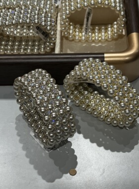 法式微镶甜美轻奢满钻多层珍珠宽手链精致气质时尚个性弹力绳手环