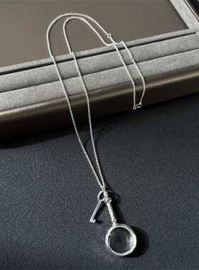 极简中古老钱风放大镜长款项链个性轻奢小众设计高级感洋气毛衣链