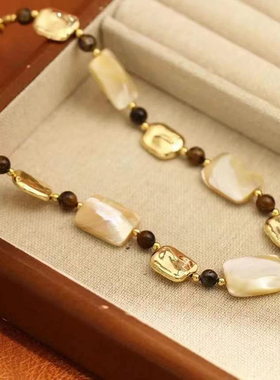 冷淡风虎眼石天然贝壳项链轻奢复古高级感锁骨链气质小众百搭颈链