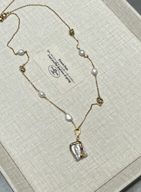 法式复古淡水巴洛克珍珠项链精致轻奢时髦气质满天星中长毛衣链潮