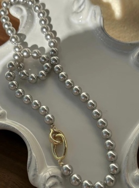 高级感灰色珍珠项链女韩国小众复古个性简约百搭气质颈链锁骨链潮