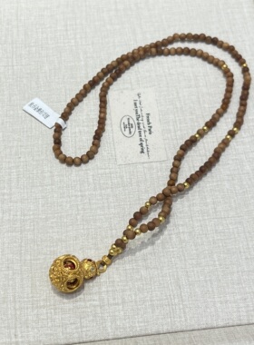 新中式沙金重工珐琅彩转心瓶乾坤葫芦老檀木核桃珠项链古法毛衣链
