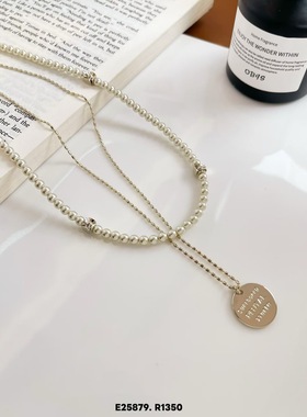 2026新款复古双层叠戴圆牌珍珠项链简约百搭精致轻奢感气质锁骨链