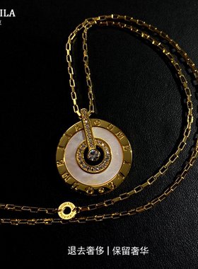 百搭镶钻爆款白贝圆牌项链素款经典欧美时尚高级轻奢