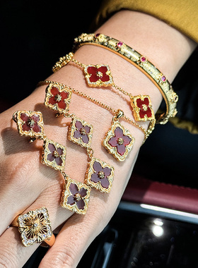 欧美拉红玉髓四叶草手链