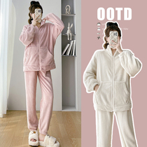 Angel Mommy ~ Pregnant Woman Suit Fashion Warm Sleeping Pyjamas Loose Plus Suede Thickened Home Clothing Two Sets Of Autumn And Winter