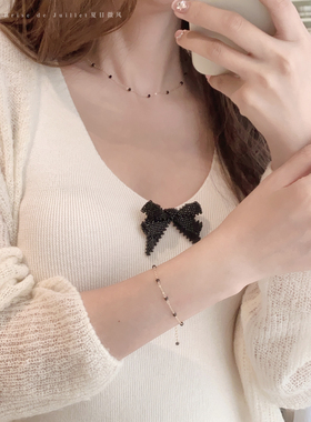 夏日微风黑尖晶项链手链美国包金