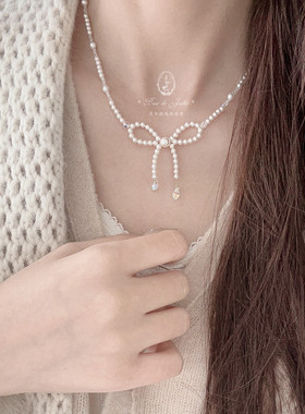圆舞曲珍珠蝴蝶结项链小众包金