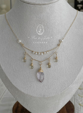 绝美原创紫水晶项链包金珍珠高级