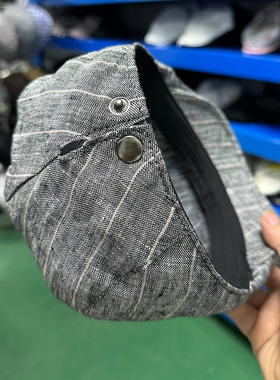 贝雷帽亚麻条纹薄款透气夏季