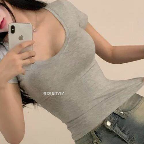 In stock ~ 51STUDIO homemade GW106yi ຕ້ອງຊື້ sexy ເລິກ v-neck ສະດວກສະບາຍ tight-sleeved ເສື້ອທີເຊີດແຂນສັ້ນ