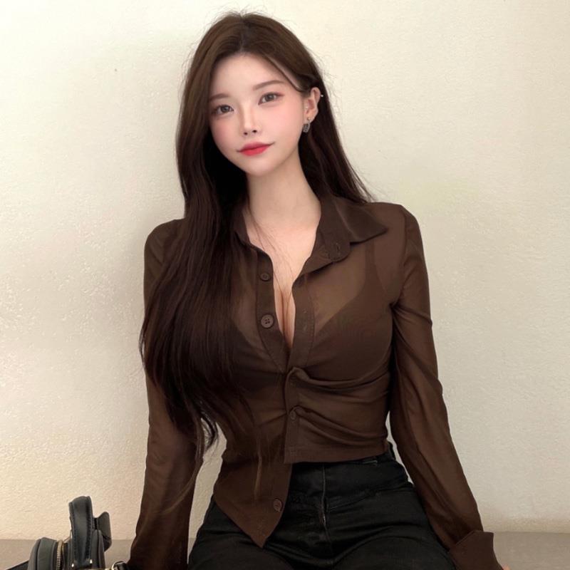 热销 51STUDIO自制MD195性感微透~女人味修身薄款外搭防晒衬衫 - 图0