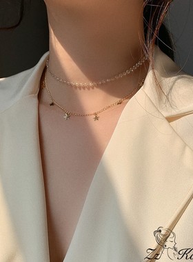 韩国进口多层叠加显脖子长短项链