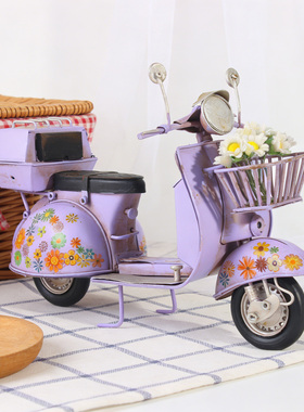 小绵羊摩托车铁艺复古模型摆件