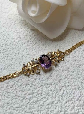 新款彩宝手链s925银镶嵌天然蓝月光紫水晶单颗椭圆手饰个性百搭