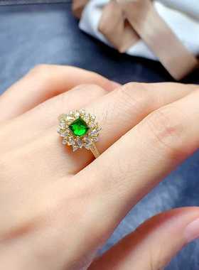 豪华款戒指s925银镶嵌天然糖塔透辉石活口女食指戒精致百搭