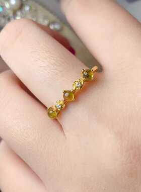 天然碧玺戒指925银镶嵌素面碧玺排戒简单精致百搭活口女手饰