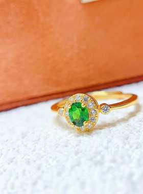 简单围钻款活口食指戒925银镶嵌天然橄榄石透辉石海蓝宝椭圆4*5戒