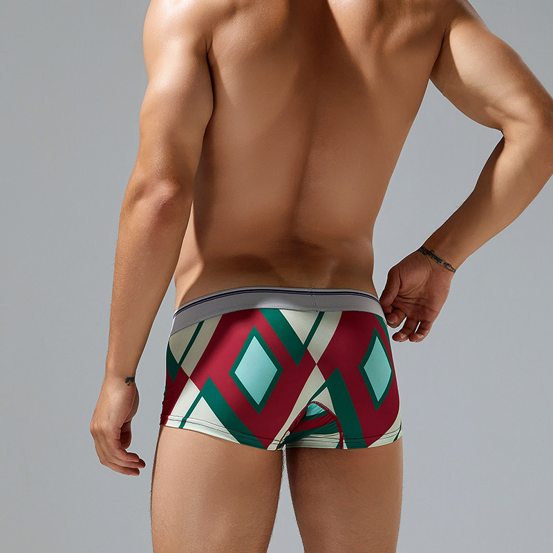 实拍4色SEOBEAN/希宾男士内衣印花透气平角内裤学生四角清爽裤头