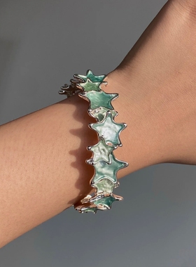 中古复古星星彩色画油拼接手链手工画油五角星时尚合金手镯