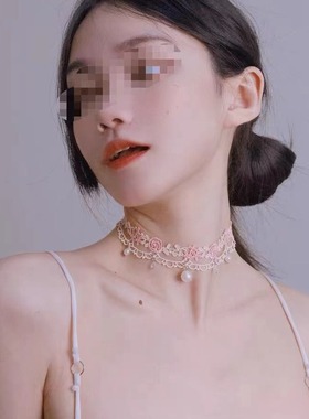 甜美蕾丝锁骨项链chocker珍珠项圈花朵项链