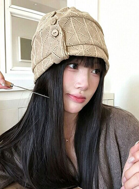 春秋慵懒风女款针织堆堆帽