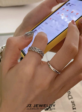 jzs925纯银欧美法式女编织指环