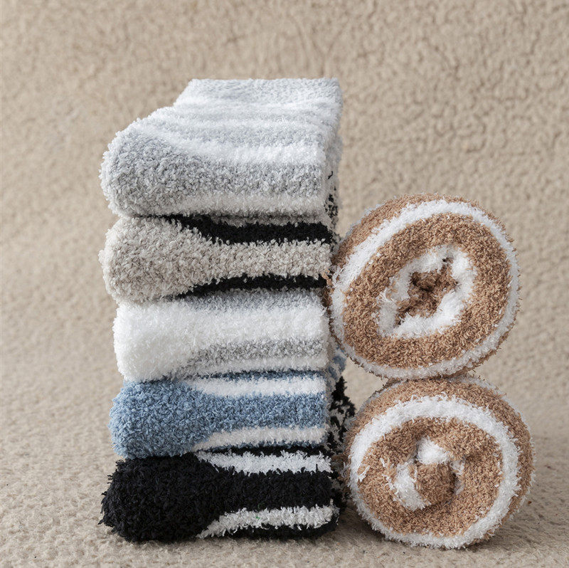 冬季珊瑚绒睡眠地板袜子暖脚居家男加厚保暖防寒中筒条纹中老年祙,淘宝优惠券,粉丝福利购,淘宝优惠卷