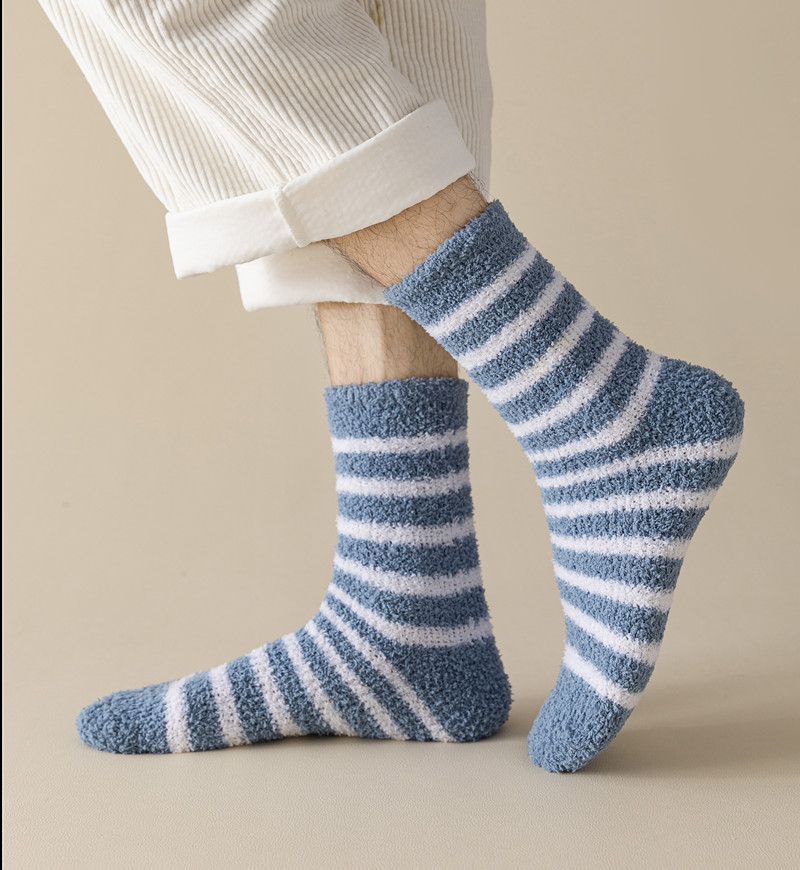 冬季珊瑚绒睡眠地板袜子暖脚居家男加厚保暖防寒中筒条纹中老年祙,淘宝优惠券,粉丝福利购,淘宝优惠卷