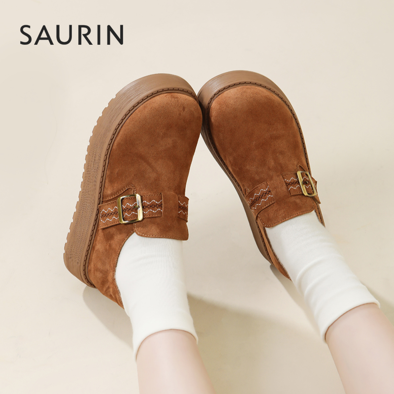 索兰厚底勃肯鞋女2025秋季新款复古乐福鞋百搭一脚蹬单鞋25CX6150-图2